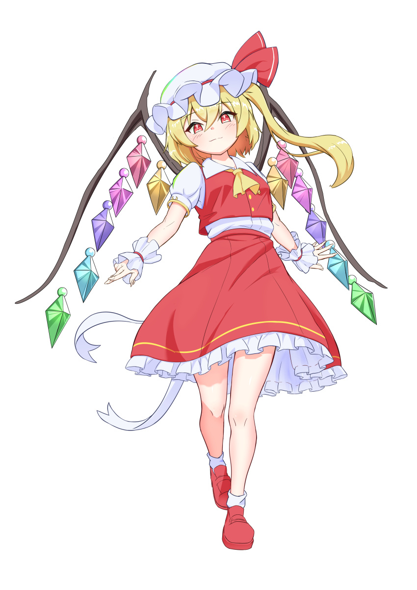 1girl, absurdres, ascot, back_bow, blonde_hair, bow, closed_mouth, commentary