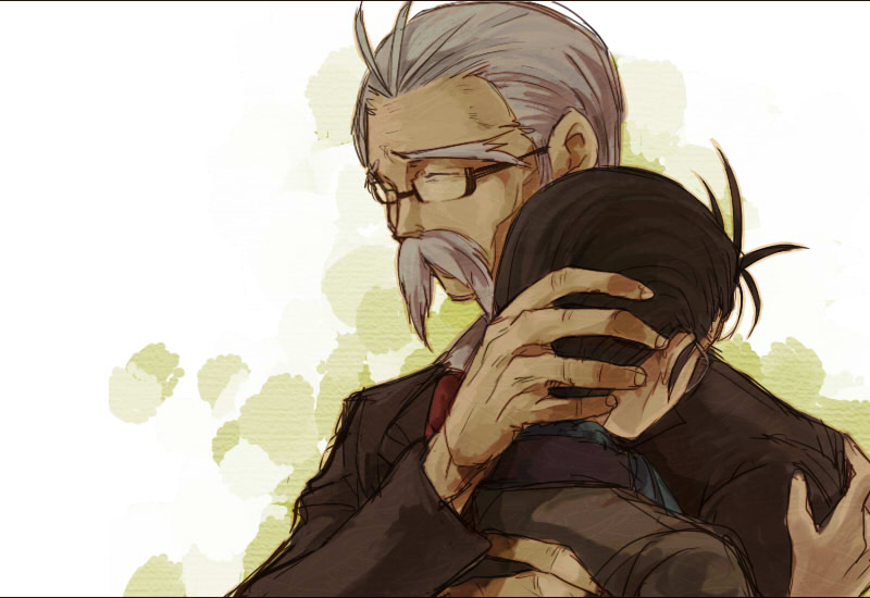 facial_hair, glasses, hug, mustache, nanjou_kei, persona, persona_1, tenchi11