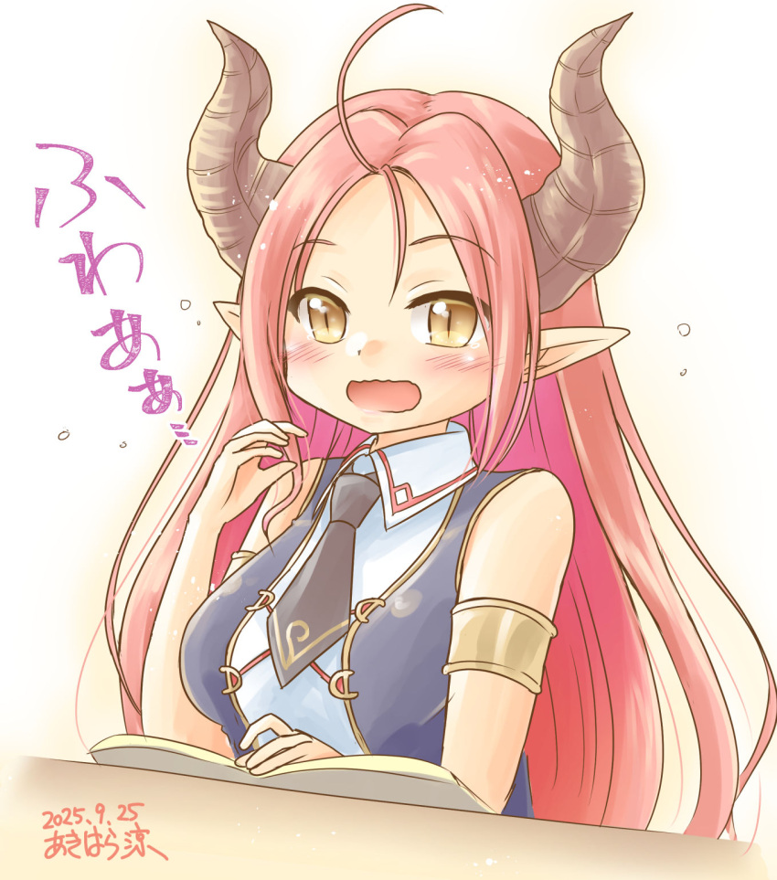 1girl, ahoge, akihara_ryou, armlet, artist_name, bare_shoulders, black_bow, black_bowtie