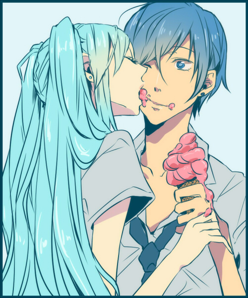 1girl, aqua_hair, blue_eyes, blue_hair, closed_eyes, couple, earrings, eyes_closed
