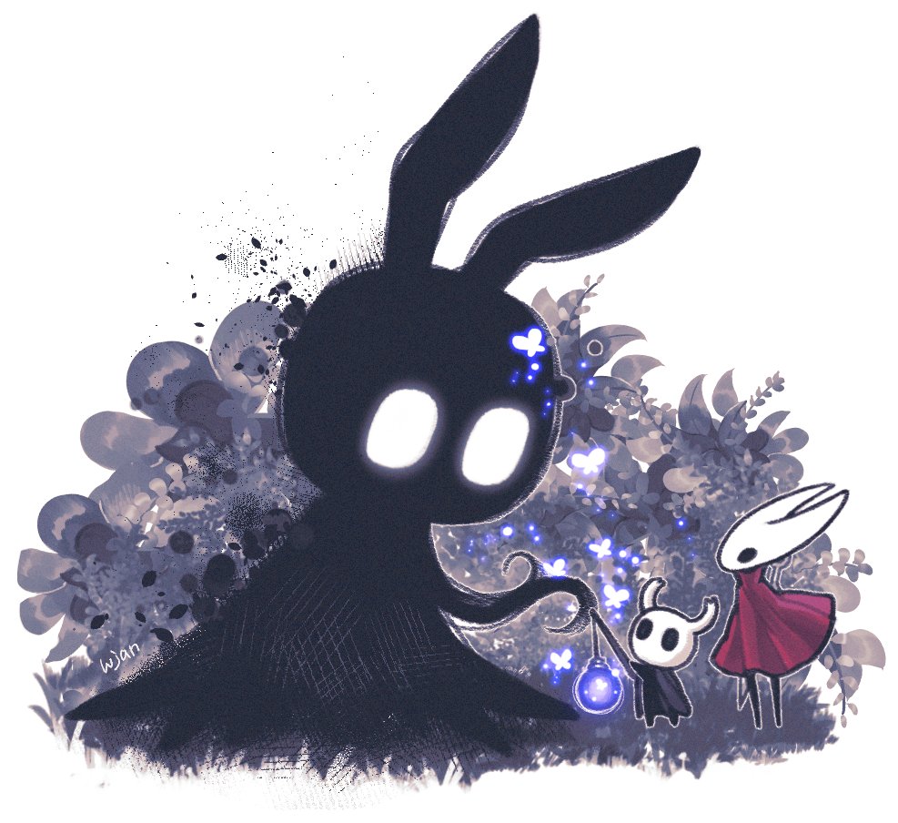 1girl, 2others, animal_ears, bilingual_commentary, black_eyes, black_skin, character_request, cloak