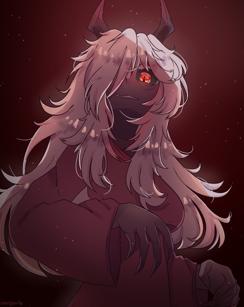 1girl, absurdres, black_sclera, breasts, calamitas, calamity_(terraria_mod), colored_sclera, colored_skin