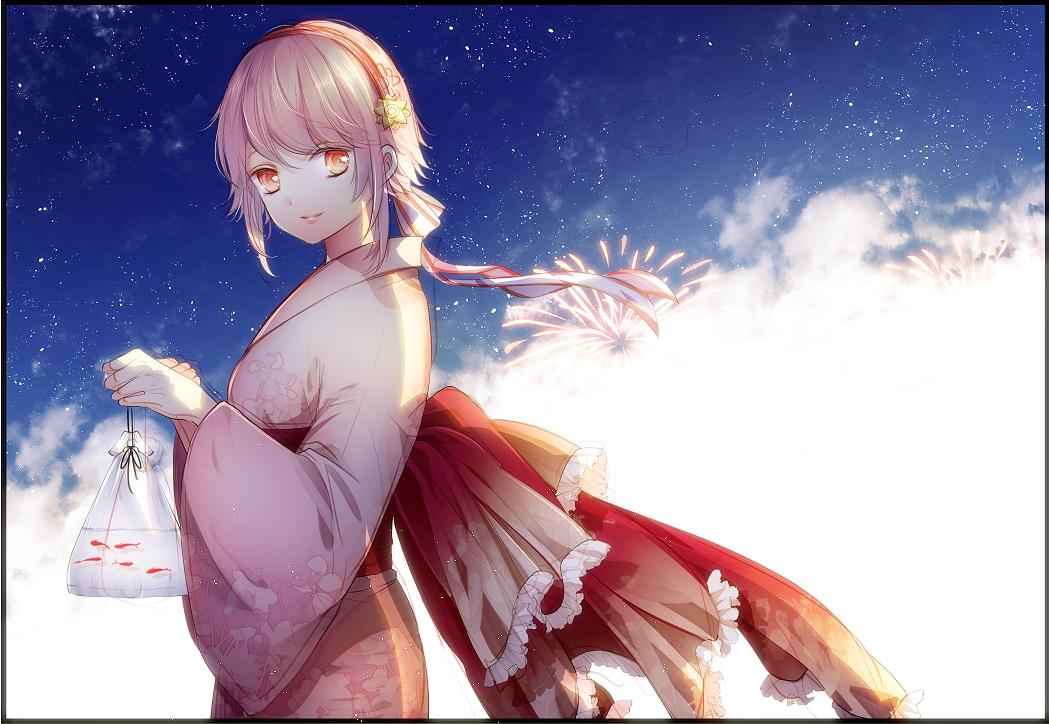 1girl, aerial_fireworks, fire_emblem, fire_emblem_fates, fire_emblem_heroes, fireworks, japanese_clothes, kimono