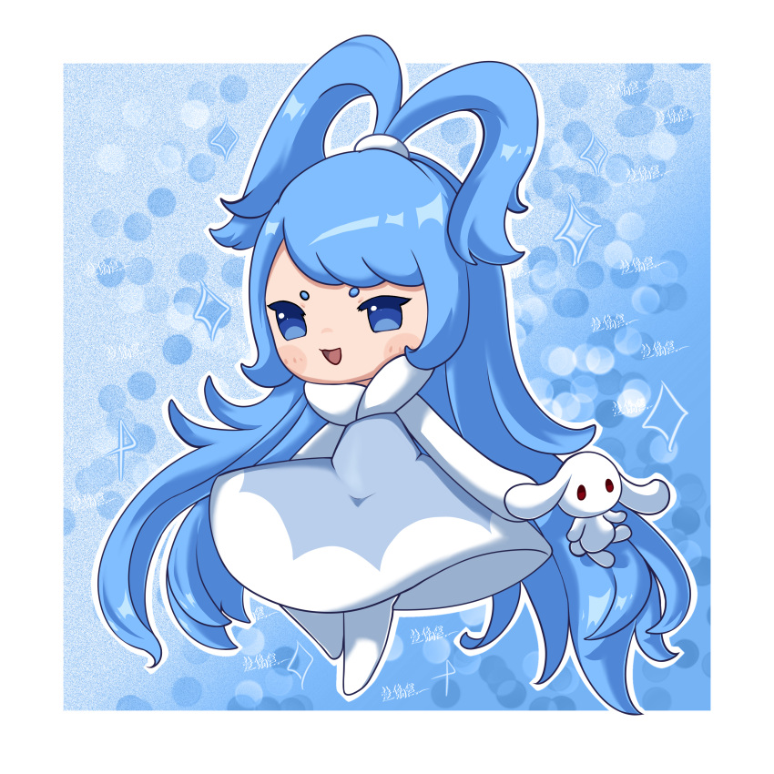 1girl, :d, absurdres, artist_name, blue_eyes, blue_hair, blush, chibi