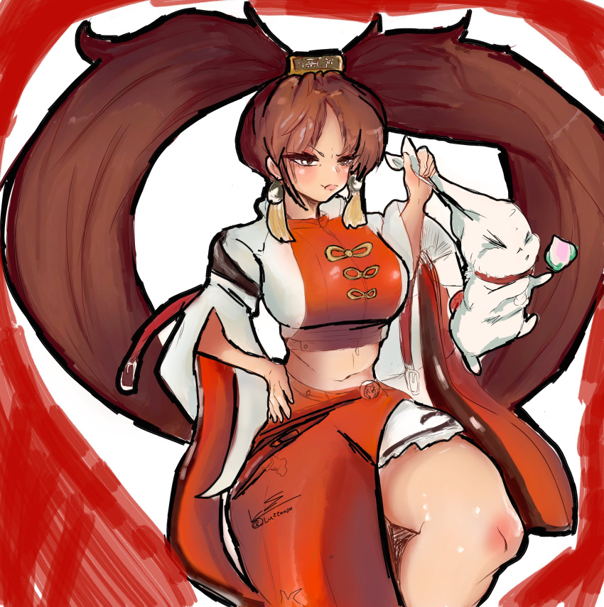 absurdres, animal_ears, grabbing_another's_ear, guilty_gear, guilty_gear_strive, hand_on_another's_ear, highres, jam_(guilty_gear)