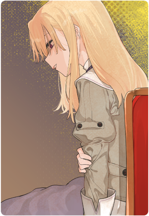 1girl, blanket, blanket_over_legs, blonde_hair, boots, brown_boots, brown_eyes, brown_jacket