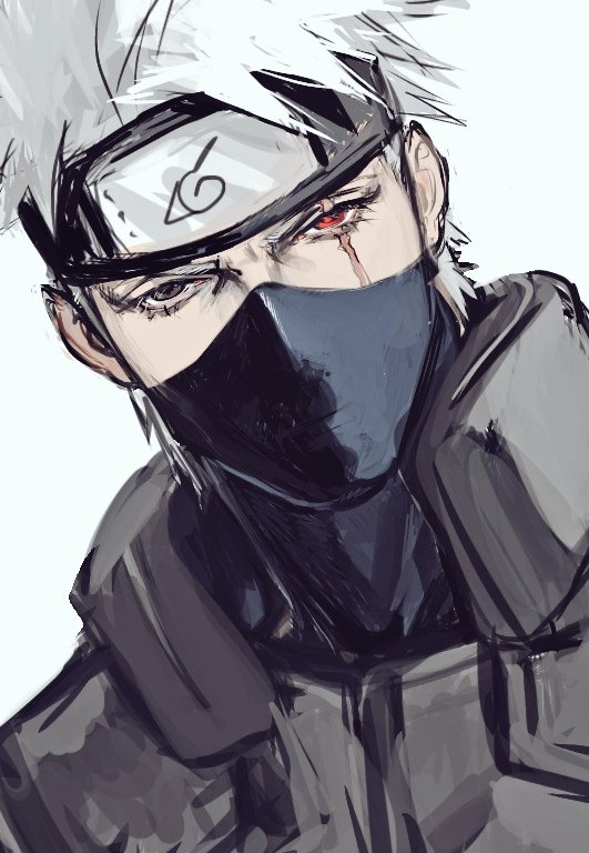 1boy, black_eyes, black_mask, commentary, covered_mouth, forehead_protector, green_jacket, grey_background