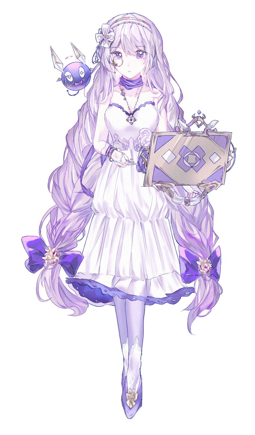 1girl, absurdres, arcaea, backless_dress, backless_outfit, bare_shoulders, book, bow