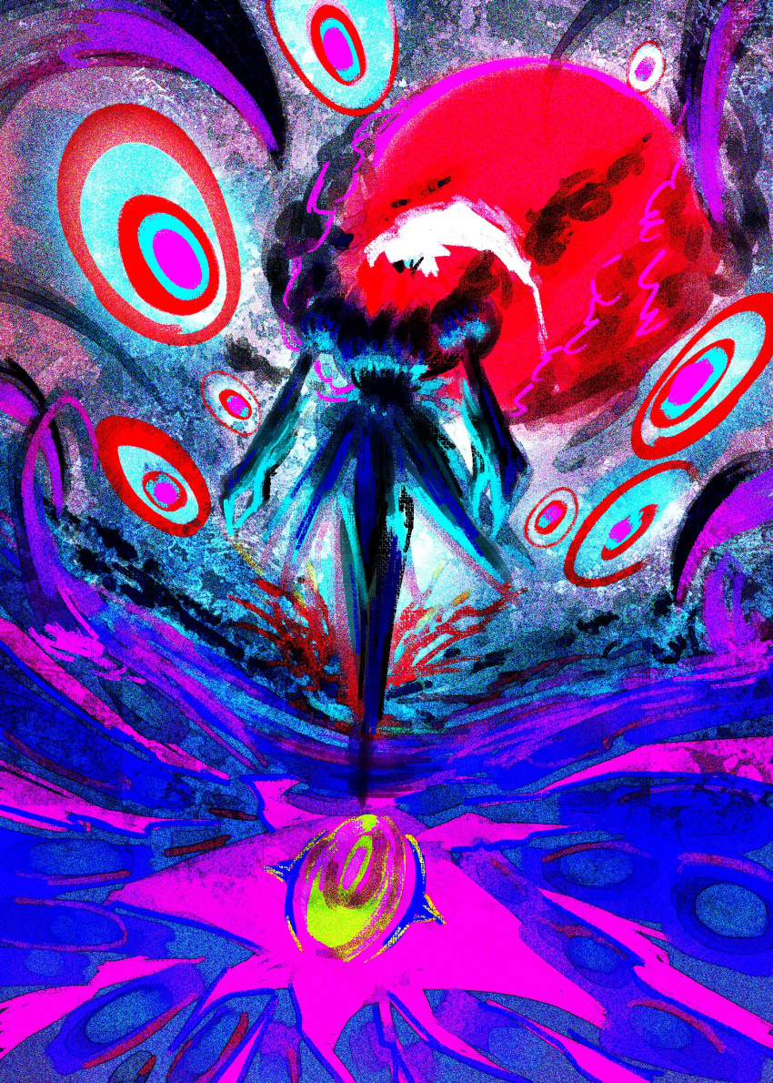 blue_eyes, darkrai, euphythefox, full_body, highres, looking_at_viewer, moon, pokemon, pokemon_(creature), red_moon, solo, standing