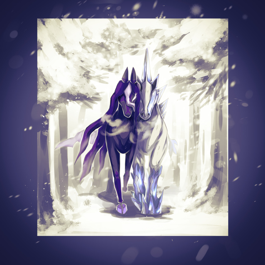 absurdres, border, closed_eyes, commentary_request, full_body, glastrier, highres, horse