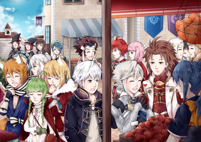6+boys, 6+girls, azama_(fire_emblem), blonde_hair, brown_hair, commentary, effie_(fire_emblem), english_commentary
