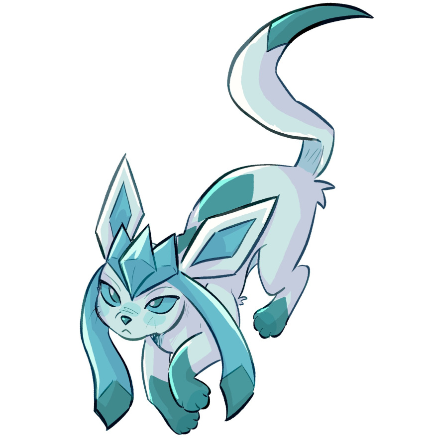 blue_eyes, blue_fur, glaceon, highres, izzypaw, looking_at_viewer, no_humans, pokemon