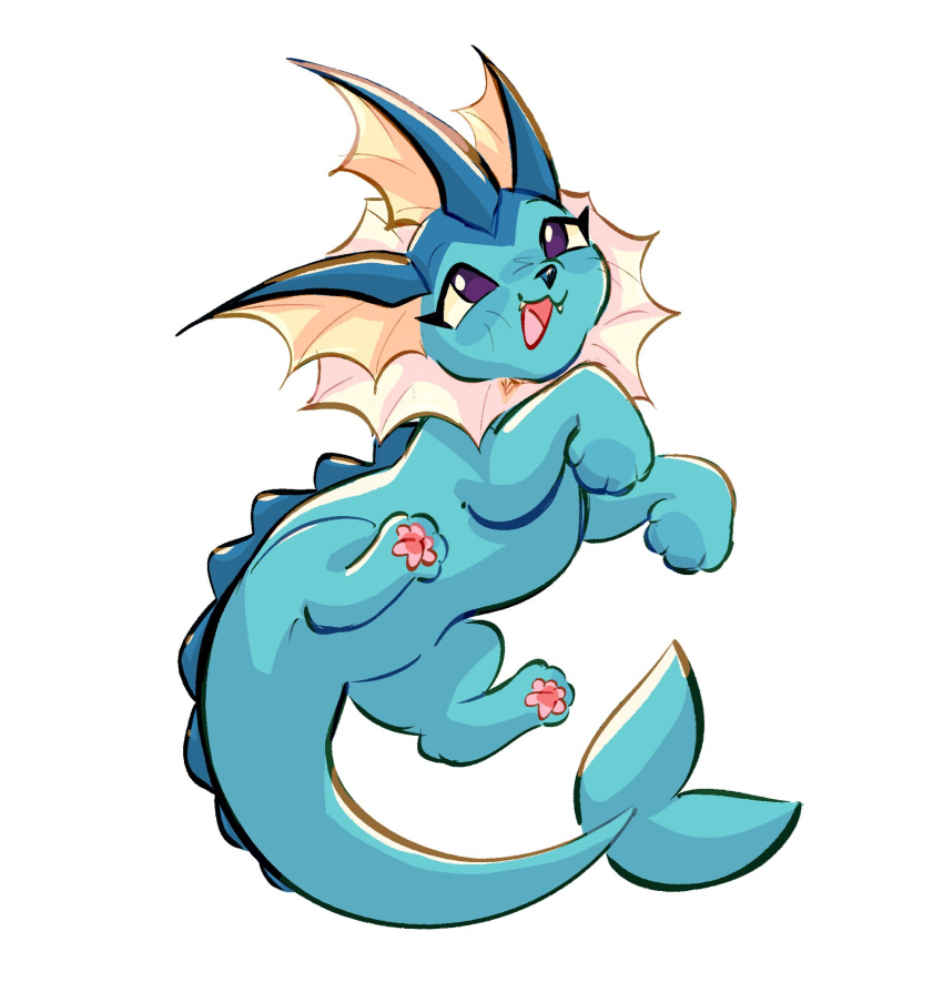 blue_skin, colored_skin, fins, fish_tail, highres, izzypaw, no_humans, open_mouth