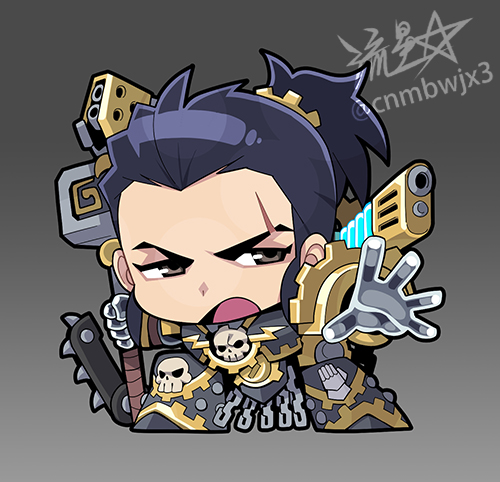 1girl, adeptus_astartes, armor, artist_name, chain, ferrus_manus, gear_hair_ornament, genderswap