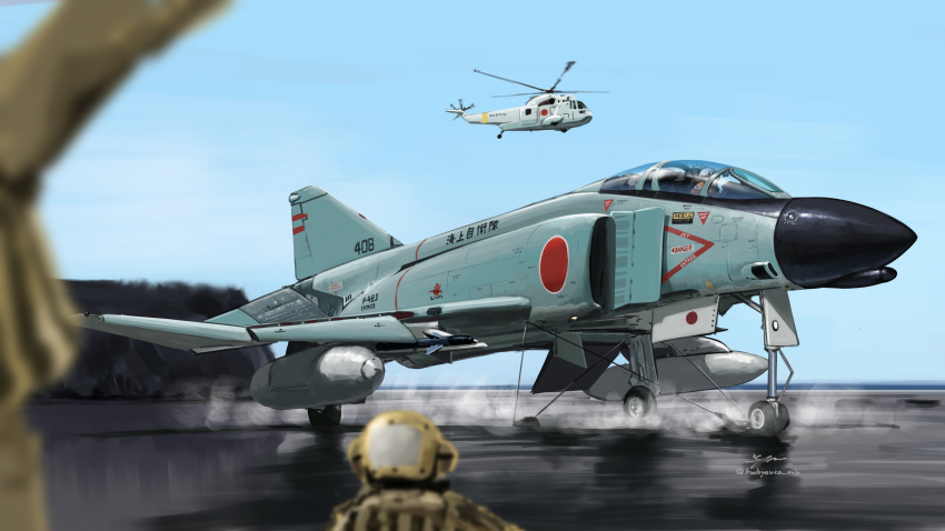 1boy, 1other, absurdres, aircraft, airplane, blurry, blurry_foreground, commentary_request