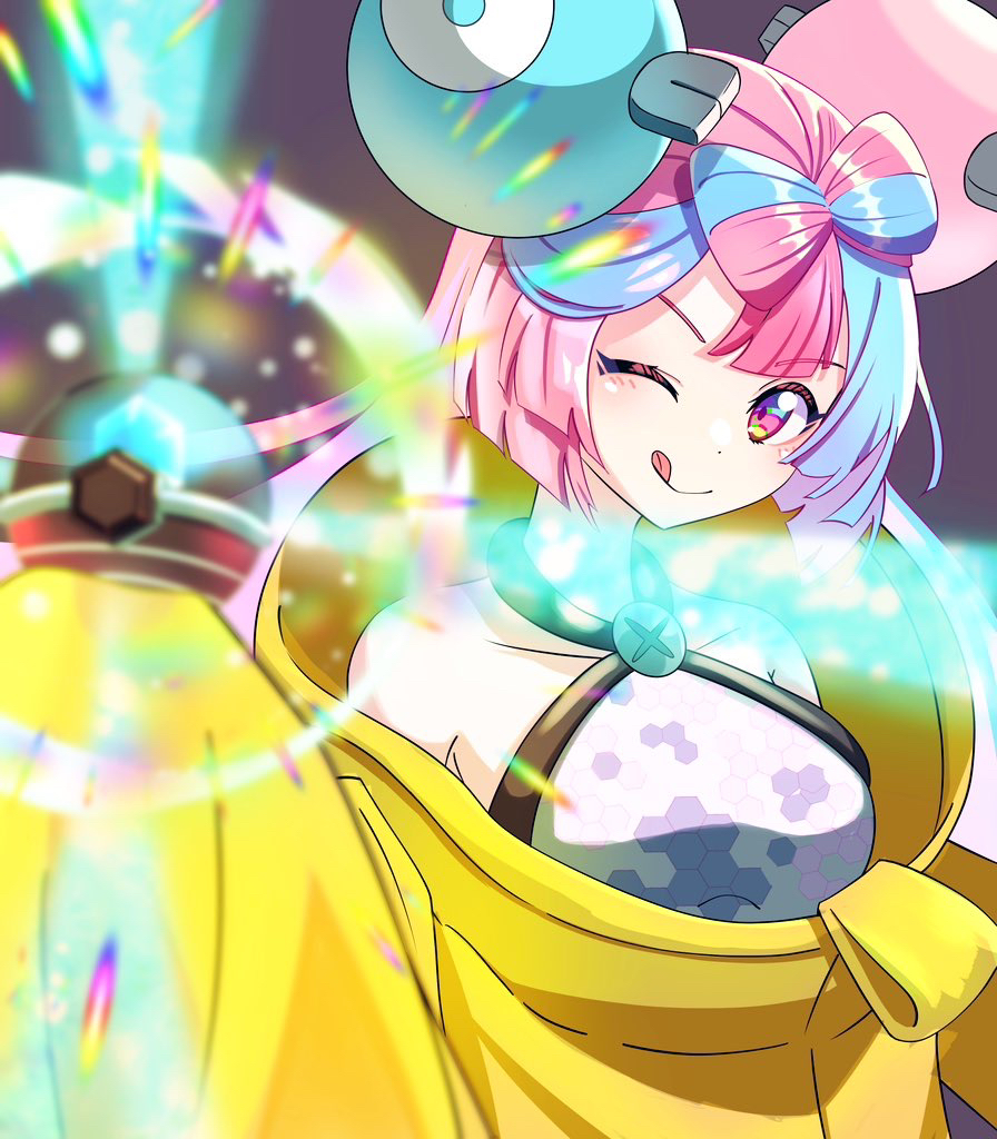 1girl, blue_hair, bow-shaped_hair, breasts, character_hair_ornament, collarbone, commentary_request, criss-cross_halter