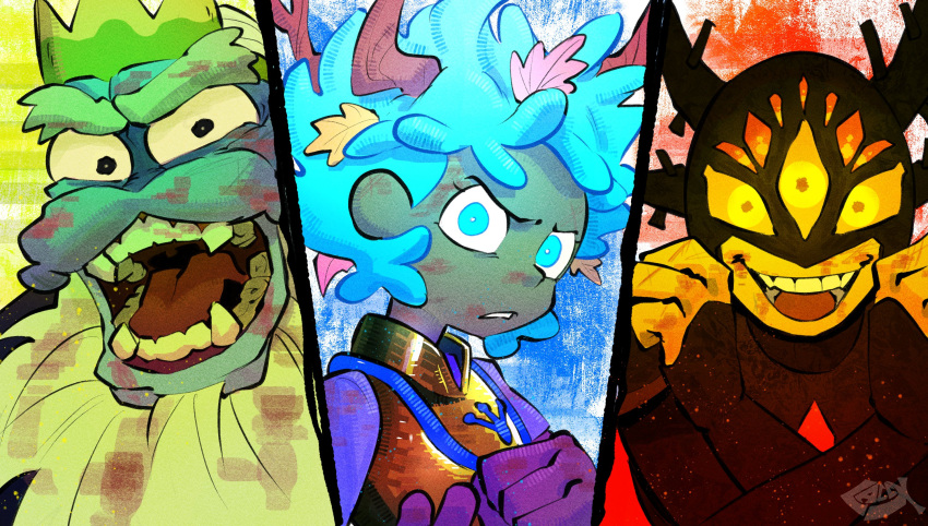 1boy, 2girls, amphibia, andrias_leviathan, anne_boonchuy, beard, black_eyes, blue_eyes