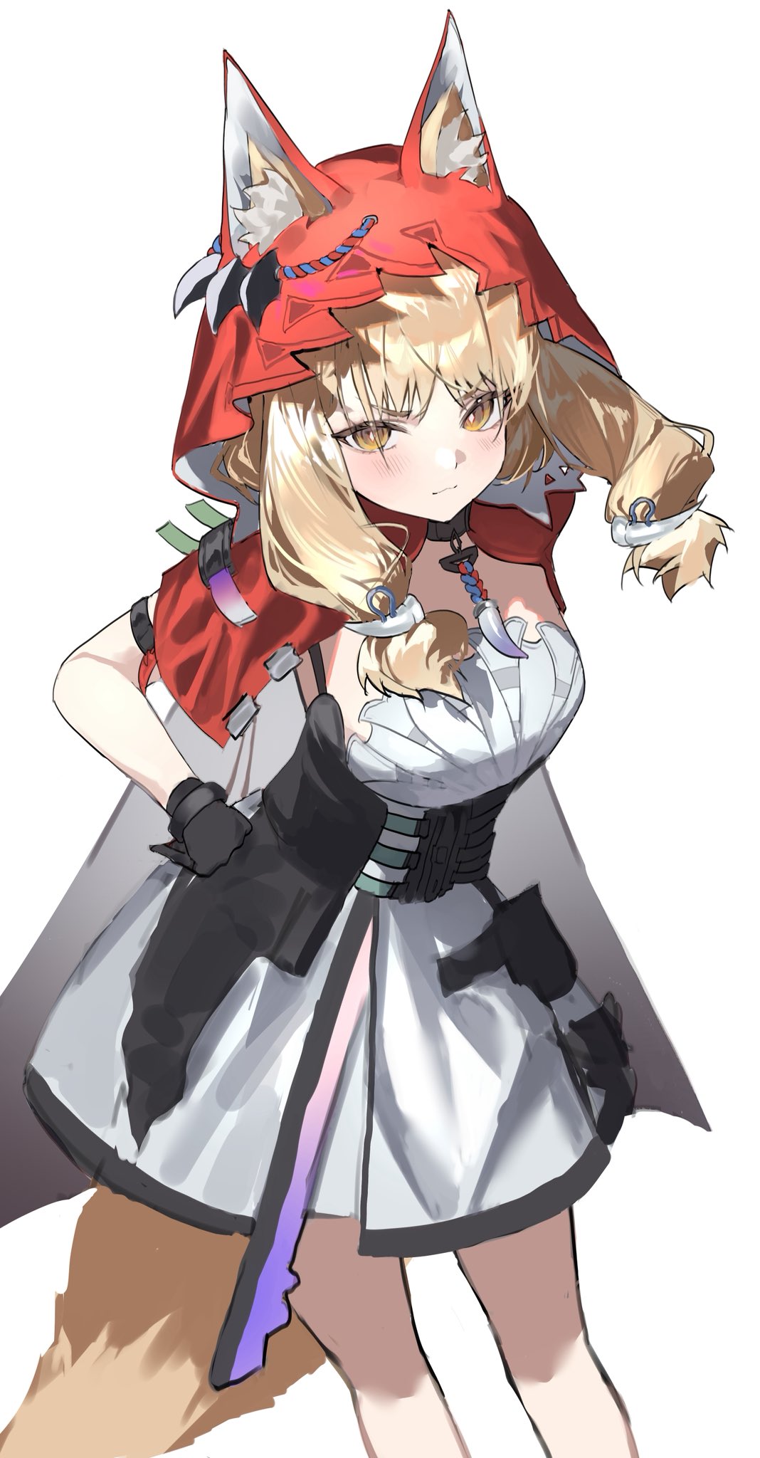 1girl, animal_ears, arknights, arknights:_endfield, black_gloves, blonde_hair, cape, closed_mouth