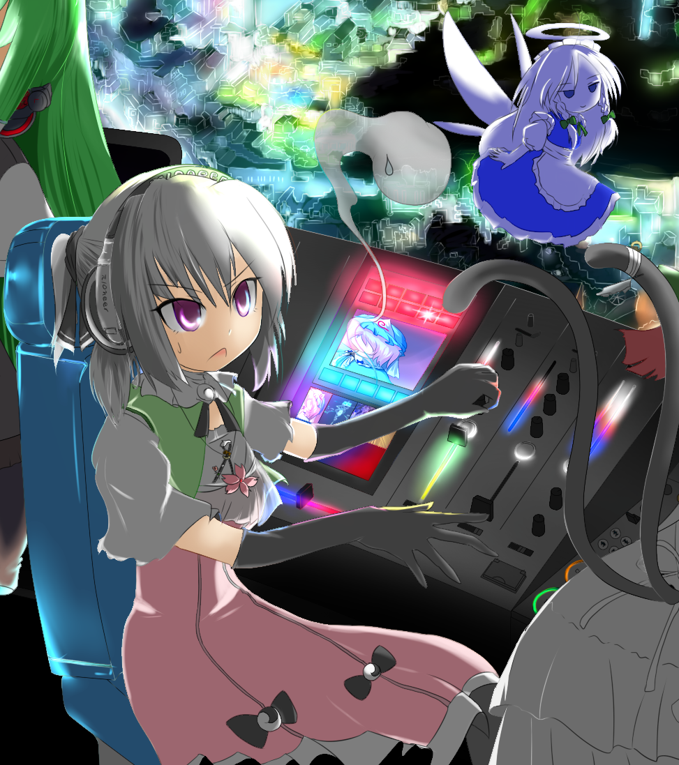 alternate_hairstyle, cosplay, elbow_gloves, gloves, izayoi_sakuya, izayoi_sakuya_(cosplay), kaenbyou_rin, konpaku_youmu