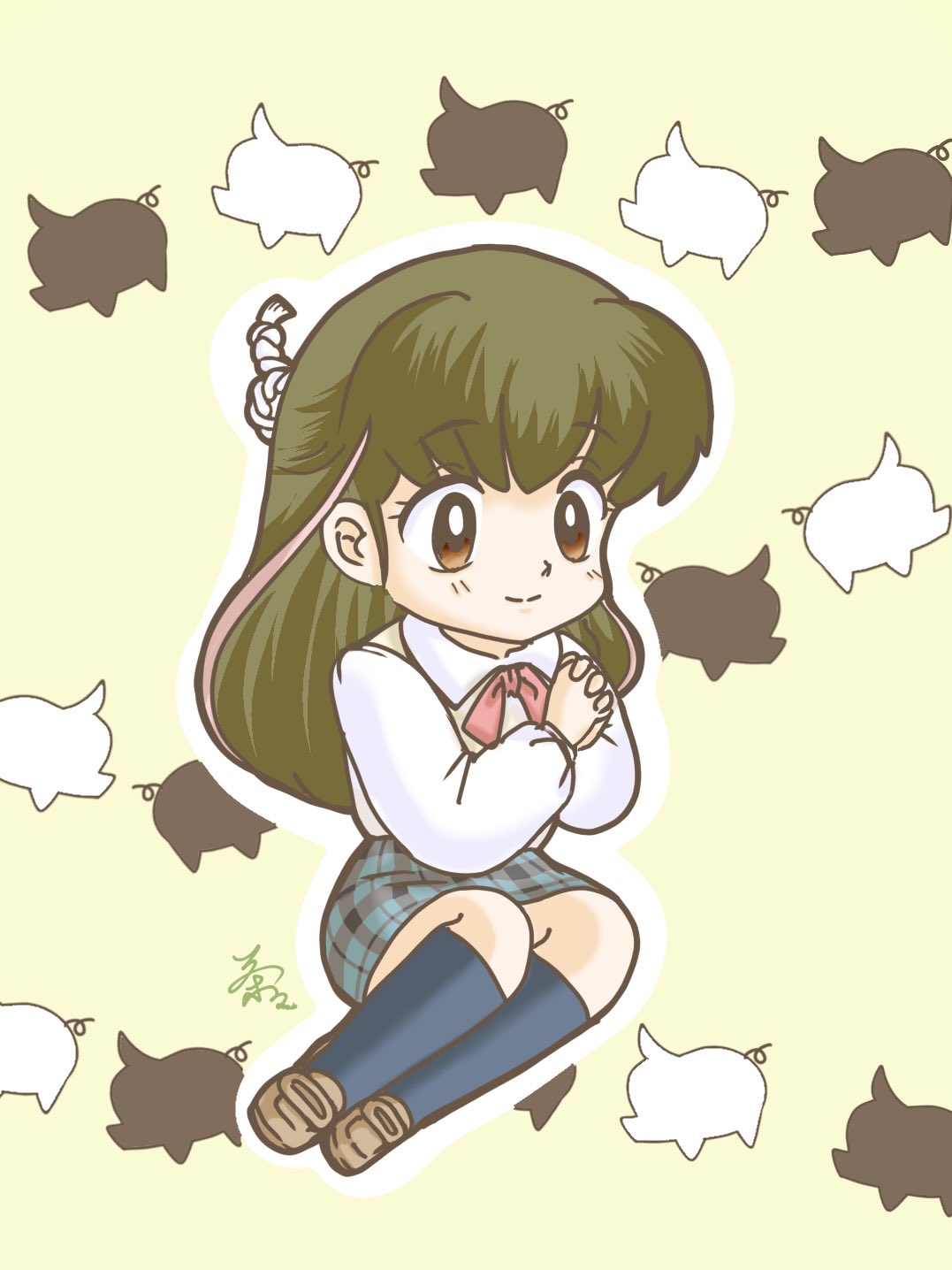1girl, blue_skirt, blue_socks, brown_eyes, brown_shoes, chacha_r_a, chibi, chibi_only
