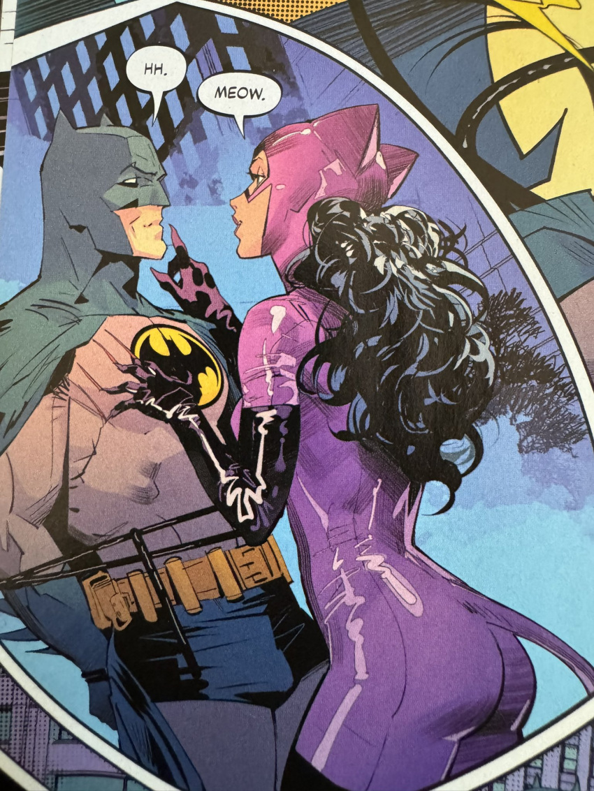 1boy, 1girl, ass, bat_mask, batman, batman_(series), batman_symbol, belt