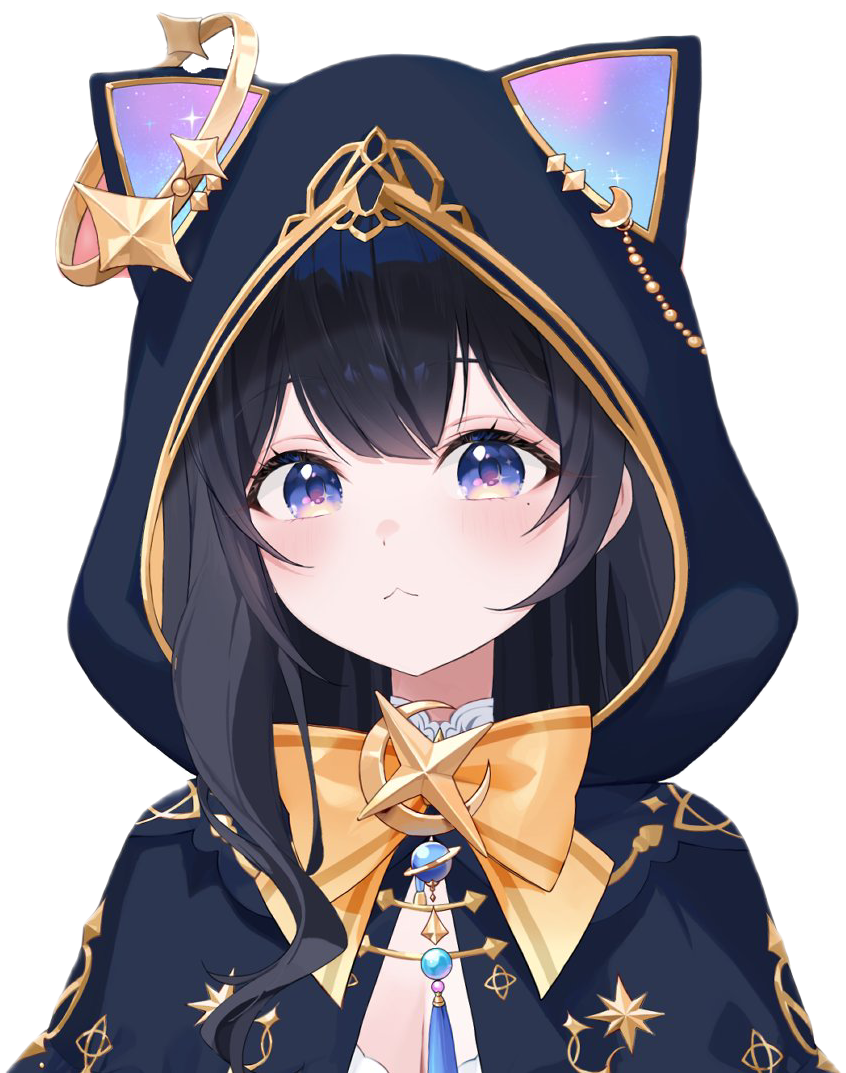1girl, black_hair, cat_girl, dress, frills, hood, hoodie, inaro_(vtuber)