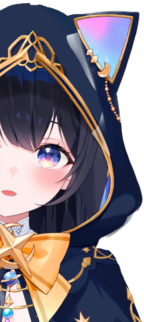 1girl, black_hair, cat_girl, dress, frills, hood, hoodie, inaro_(vtuber)