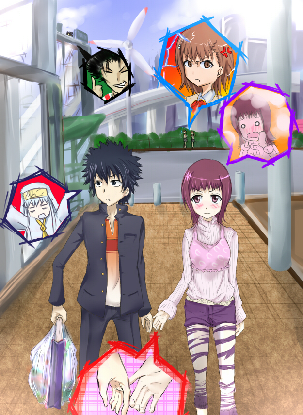 black_hair, blazer, blush, habit, index, itsuwa, kamijou_touma, misaka_mikoto