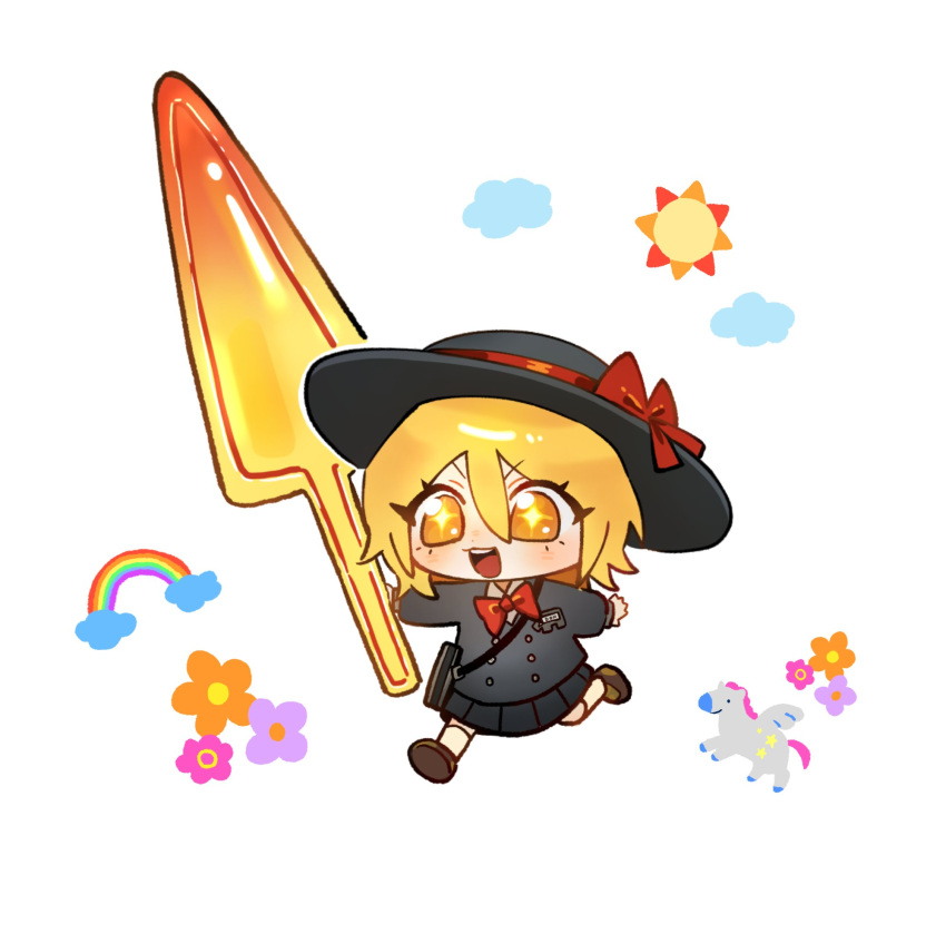 +_+, aged_down, april_fools, bag, black_cardigan, black_hat, black_skirt, blonde_hair