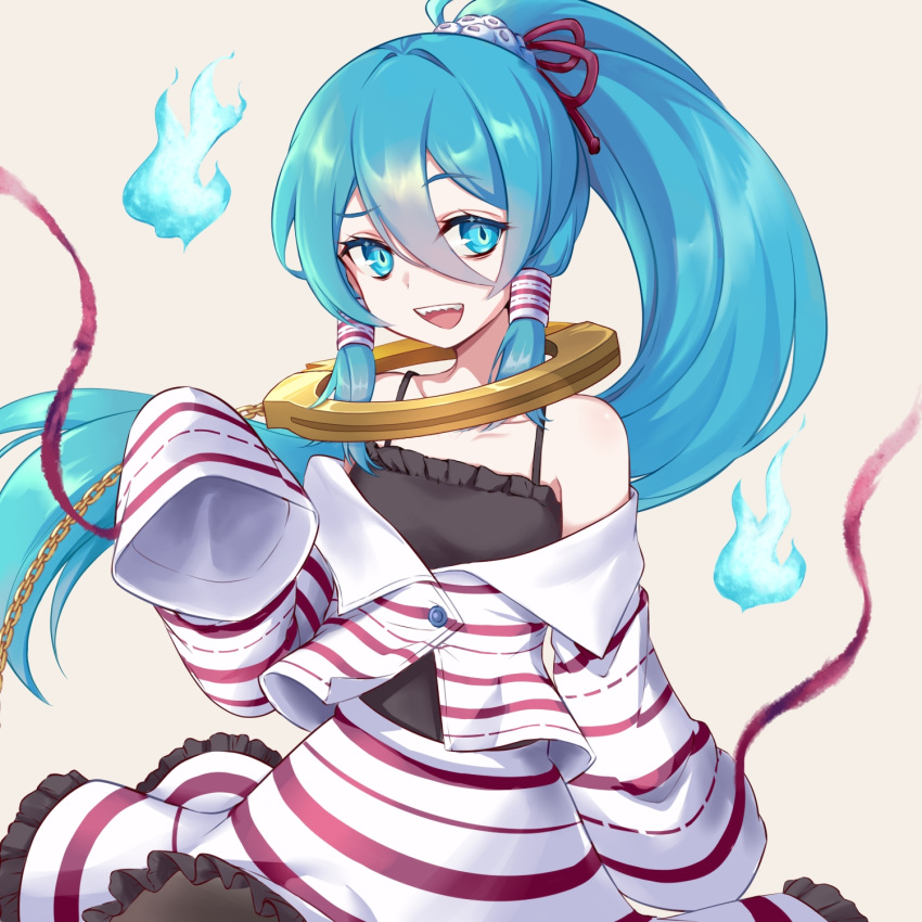 1girl, beikeice, black_dress, blue_eyes, blue_hair, camisole, chain, commentary_request