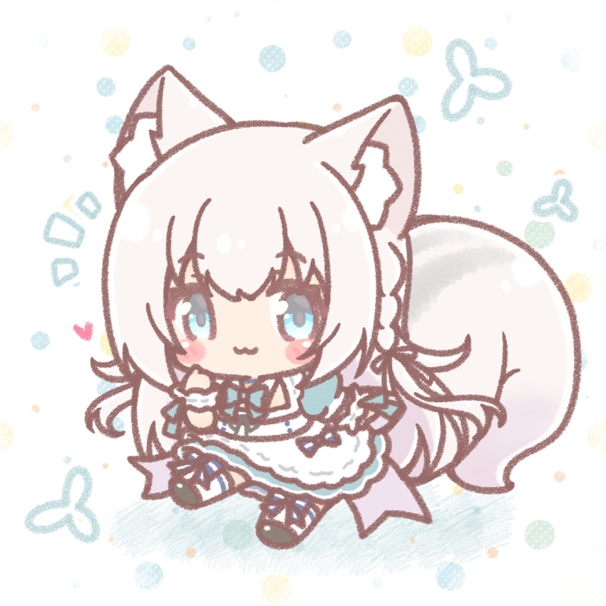 1girl, :3, animal_ear_fluff, animal_ears, apron, black_shoes, blue_bow, blue_dress