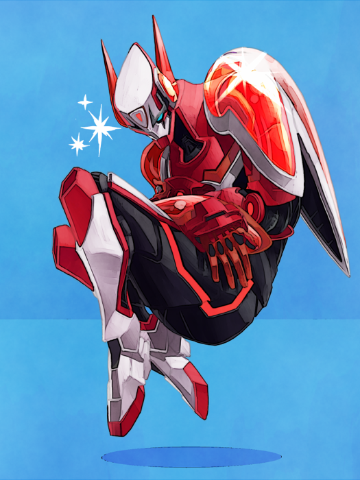 bad_id, barnaby_brooks_jr, floating, male, power_armor, power_suit, shiba_(berryeater), sitting