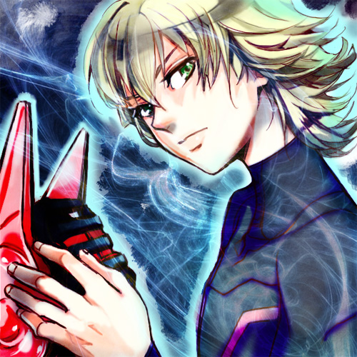 1boy, barnaby_brooks_jr, blonde_hair, green_eyes, helmet, lowres, male, power_suit
