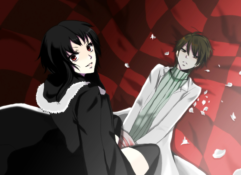 black_hair, black_legwear, black_thighhighs, brown_eyes, brown_hair, coat, durarara!!, genderswap