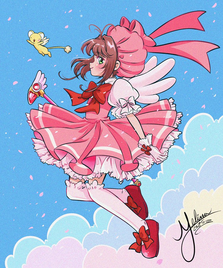 1girl, antenna_hair, artist_name, beret, blush, bow, bowtie, cardcaptor_sakura