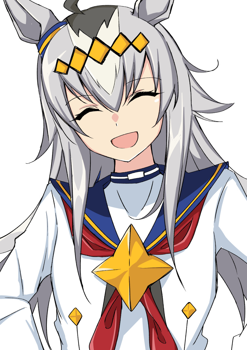 1girl, absurdres, ahoge, amaxa, animal_ears, blue_sailor_collar, blush, brooch