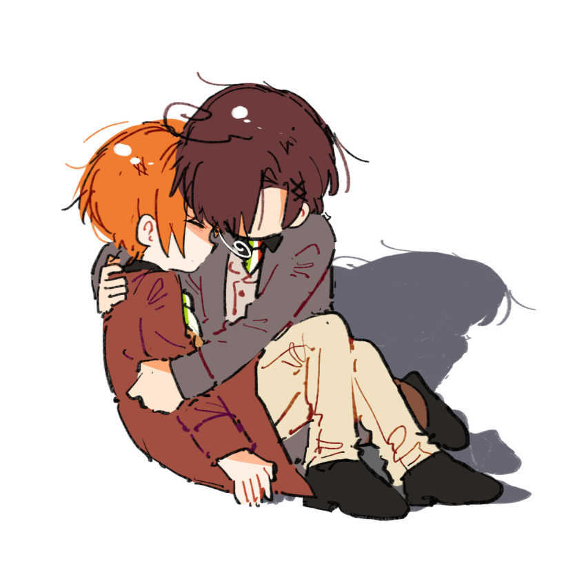 2boys, ahoge, axis_powers_hetalia, book_emoji_(xhs_1098591604), brothers, brown_coat, brown_hair, brown_pants