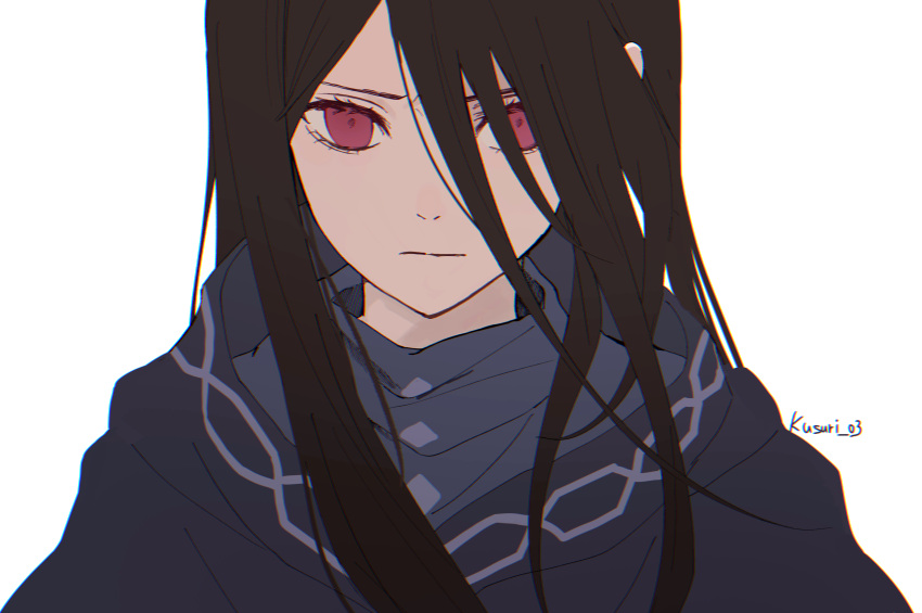 1girl, absurdres, artist_name, black_hair, closed_mouth, commentary_request, fate/strange_fake, fate_(series)