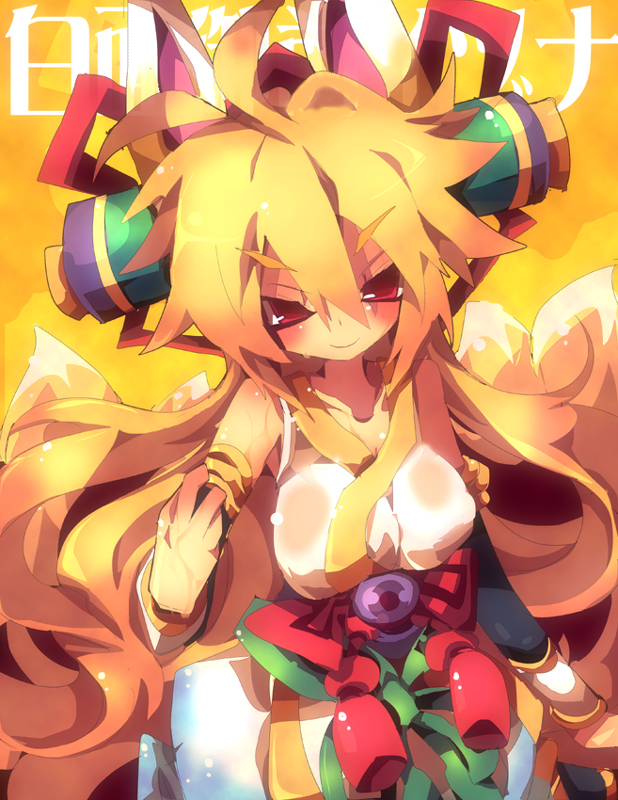animal_ears, blonde_hair, breasts, dango_mushi, fox_ears, fox_tail, izuna_(shinrabanshou), long_hair
