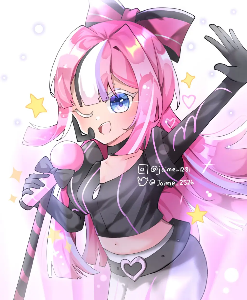 belt, bow-shaped_hair, cookie_run, cookie_run:_ovenbreak, cropped_jacket, glitter, glitter_in_hair, headset