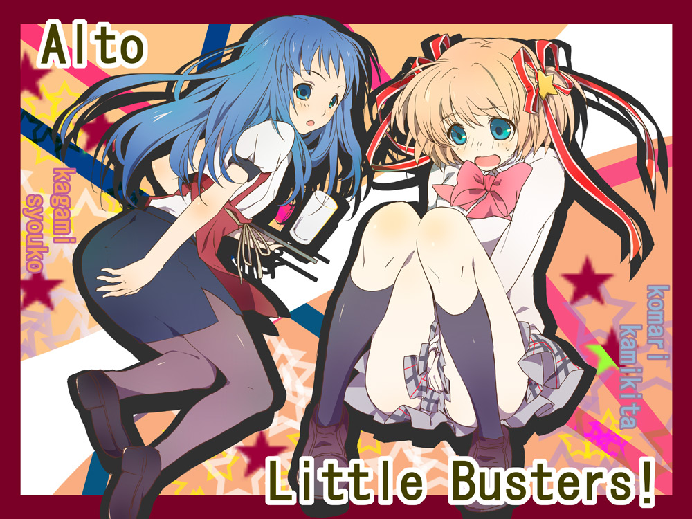 alto, apron, bad_id, bent_over, blonde_hair, blue_eyes, blue_hair, blush
