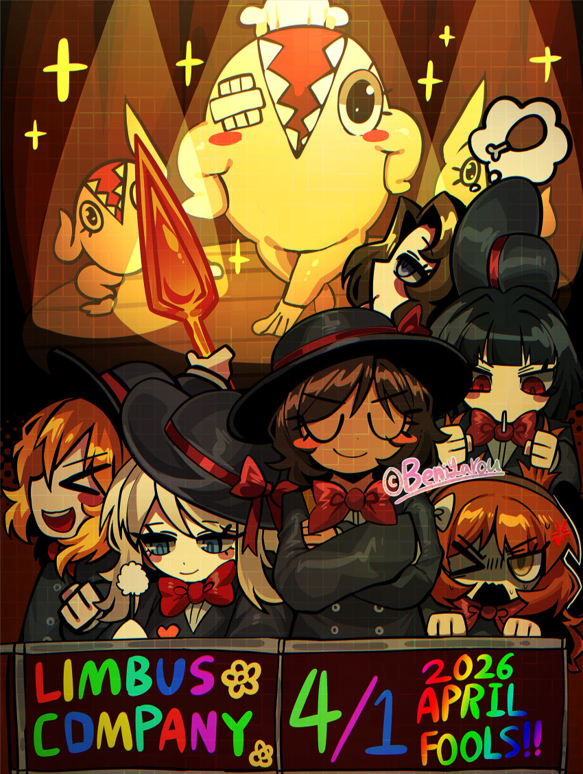 >_<, >_o, 6+girls, absurdres, aged_down, april_fools, beniyarou, black_hair
