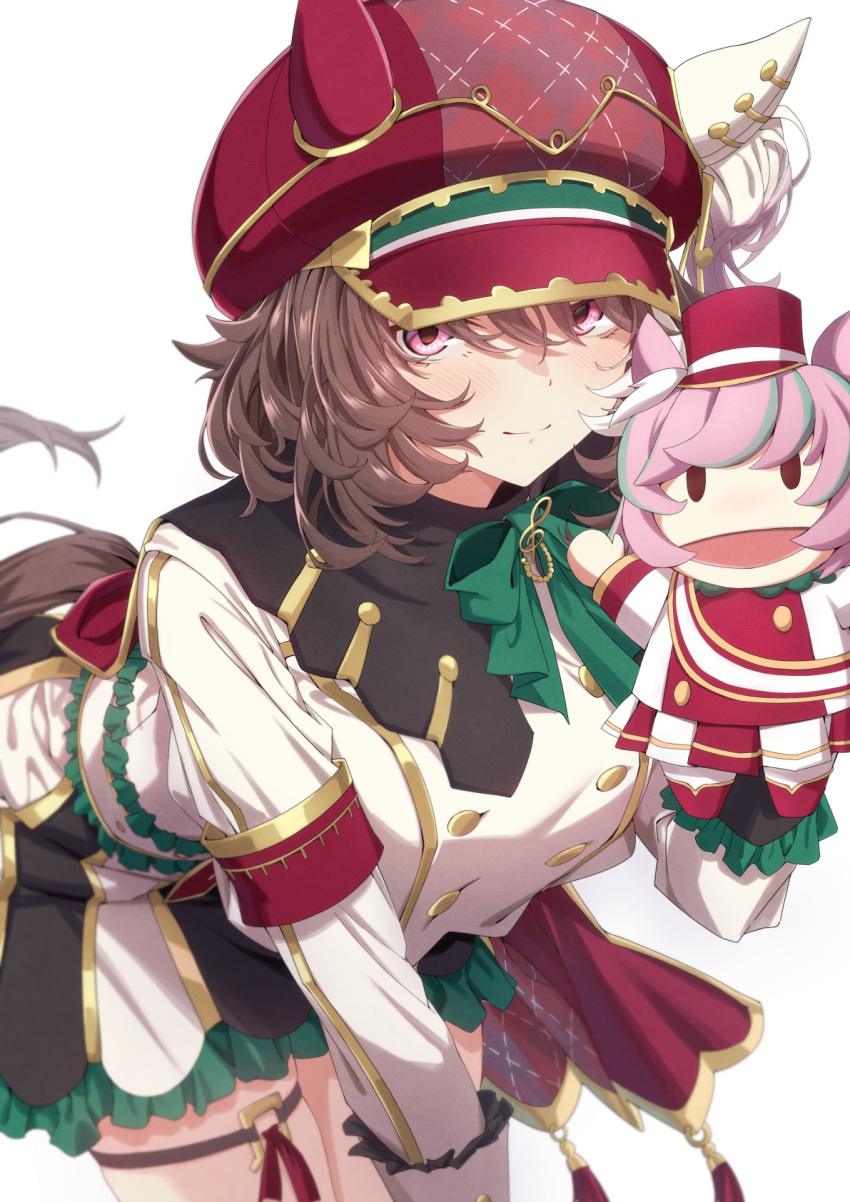1girl, animal_ears, armband, ascot, blush, brown_hair, brown_tail, closed_mouth