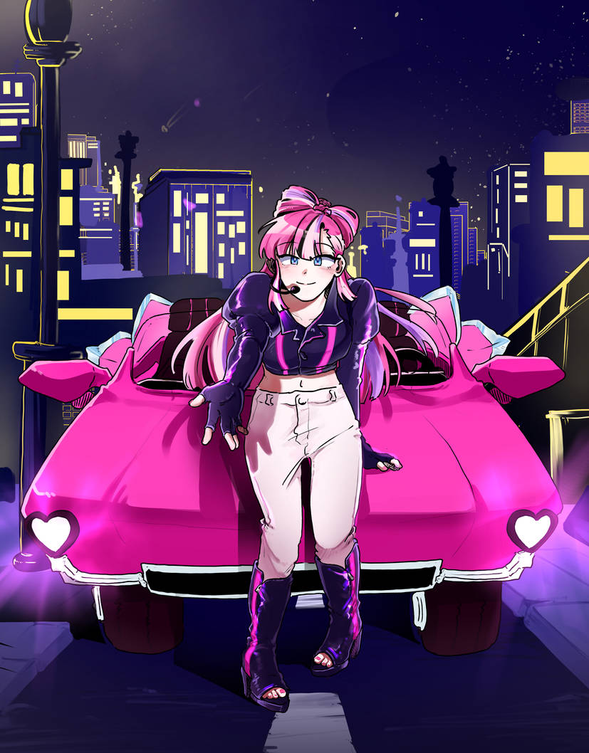 1girl, boots, car, city, cookie_run, cookie_run:_ovenbreak, cropped_jacket, female