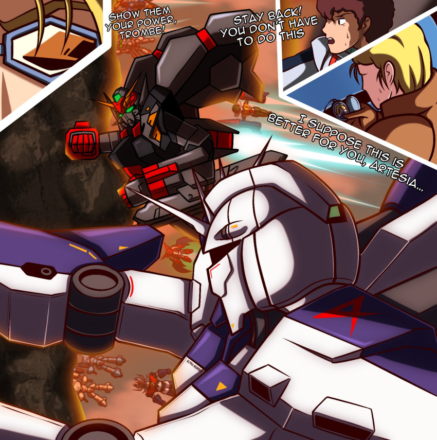 3boys, amuro_ray, asteroid, axis_(gundam), blonde_hair, brown_hair, char's_counterattack, char's_counterattack_-_beltorchika's_children
