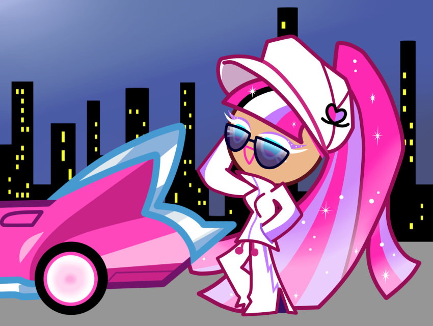 1girl, alternate_costume, car, cookie_run, cookie_run:_ovenbreak, eyeliner, female, glitter
