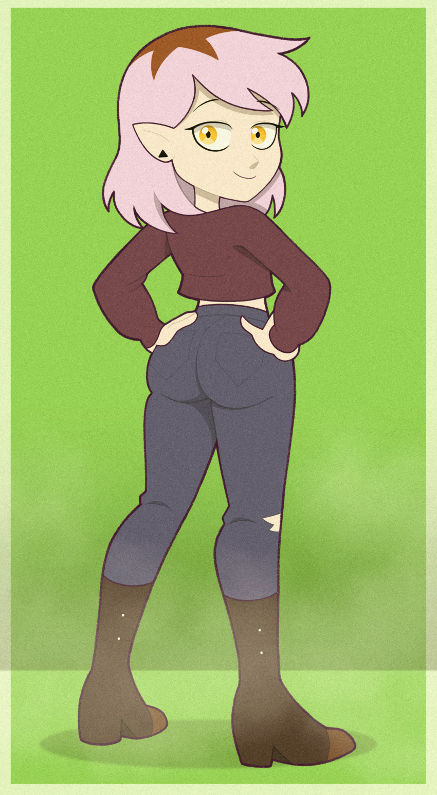 1girl, absurdres, amity_blight, commentary, english_commentary, from_behind, hands_on_own_hips, highres
