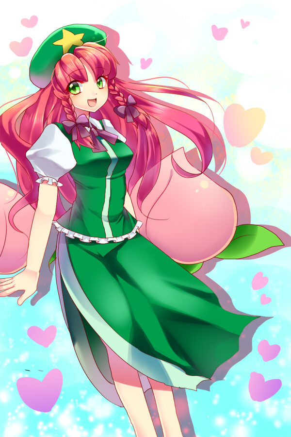 alternate_eye_color, bad_id, blush, braid, breasts, china_dress, chinese_clothes, food