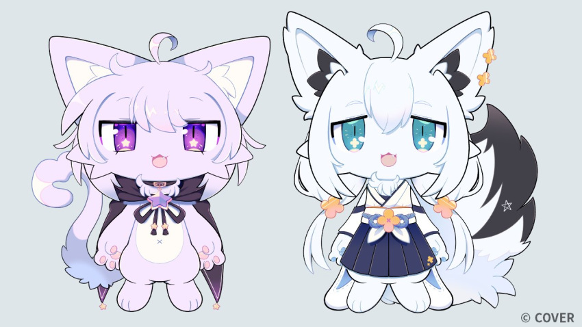 2girls, ahoge, animal_collar, animal_ear_fluff, animal_ear_piercing, animal_ears, animal_feet, animal_focus