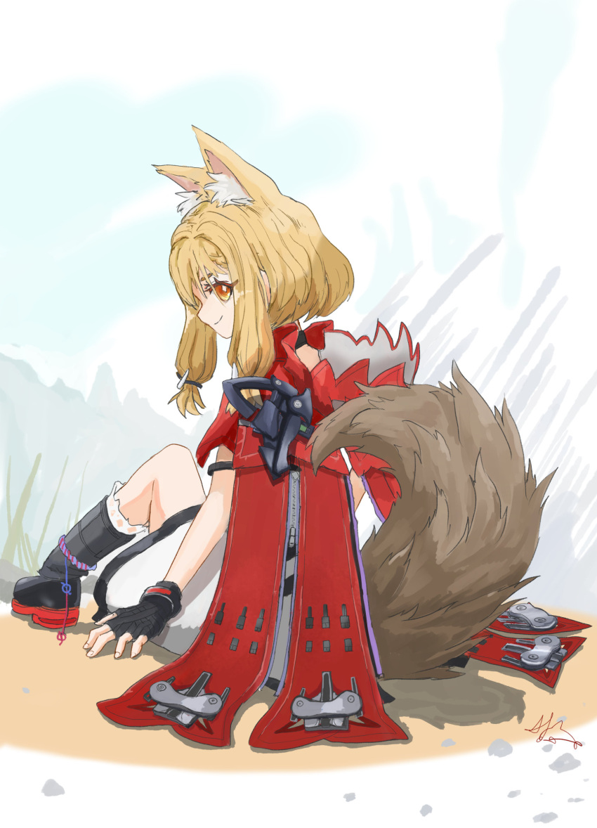 1girl, animal_ears, arknights, arknights:_endfield, black_gloves, blonde_hair, cape, closed_mouth
